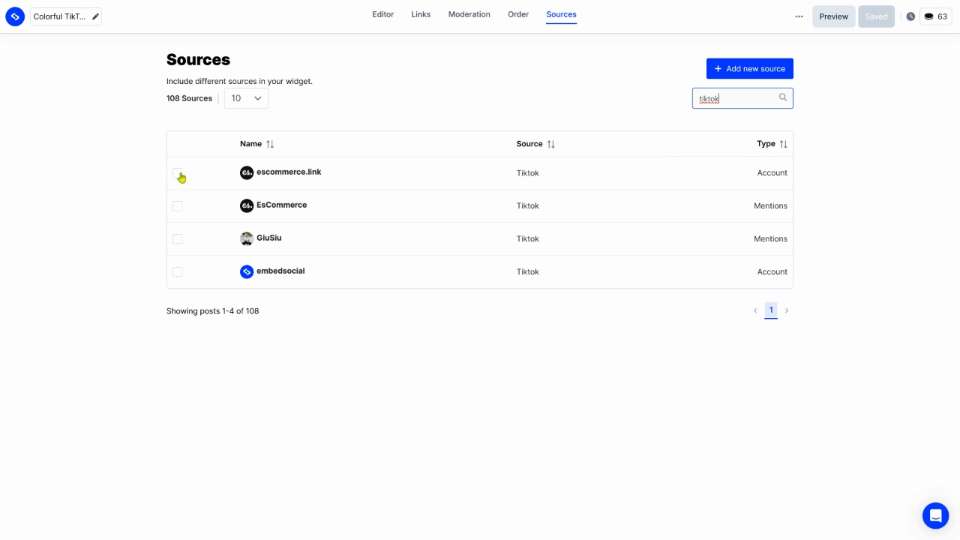 choosing tiktok account to connect to embedsocial
