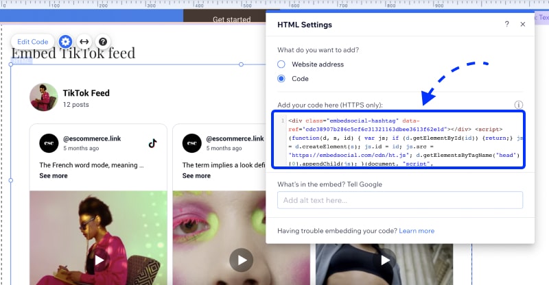 tutorial to embed TikTok feed in Wix website