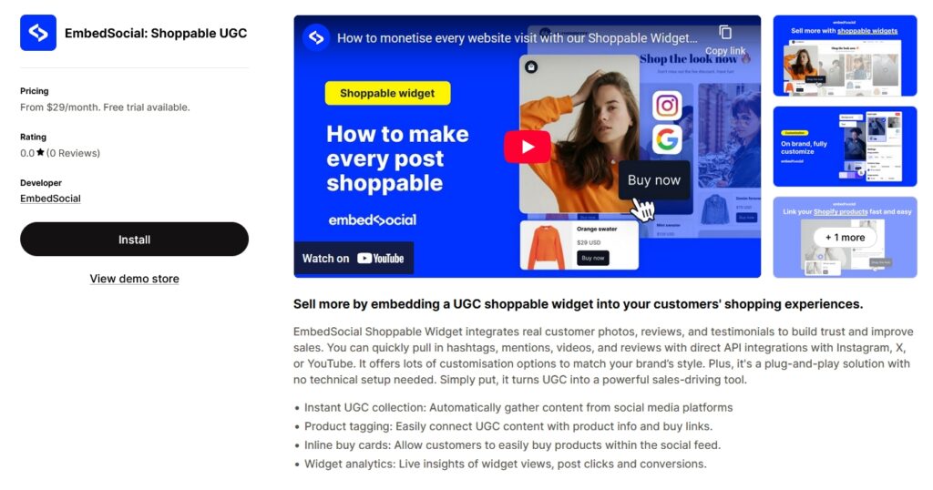 embedsocial shoppable ugc app page