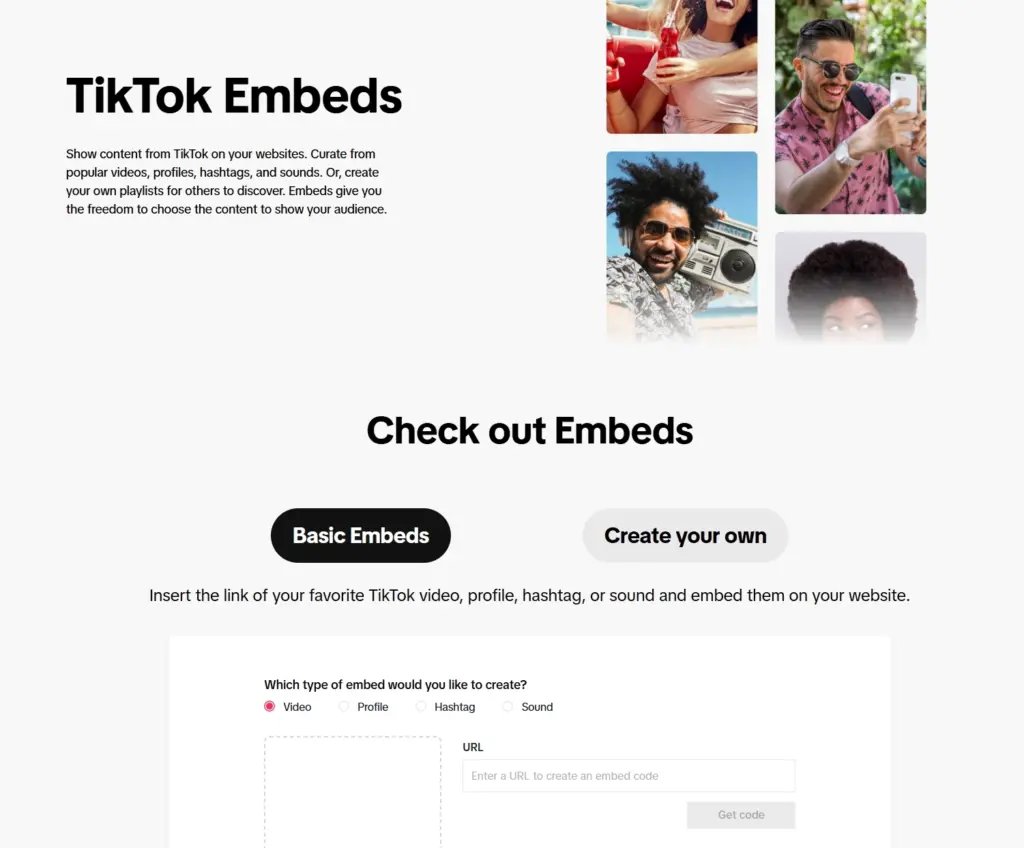 tiktok embeds landing page
