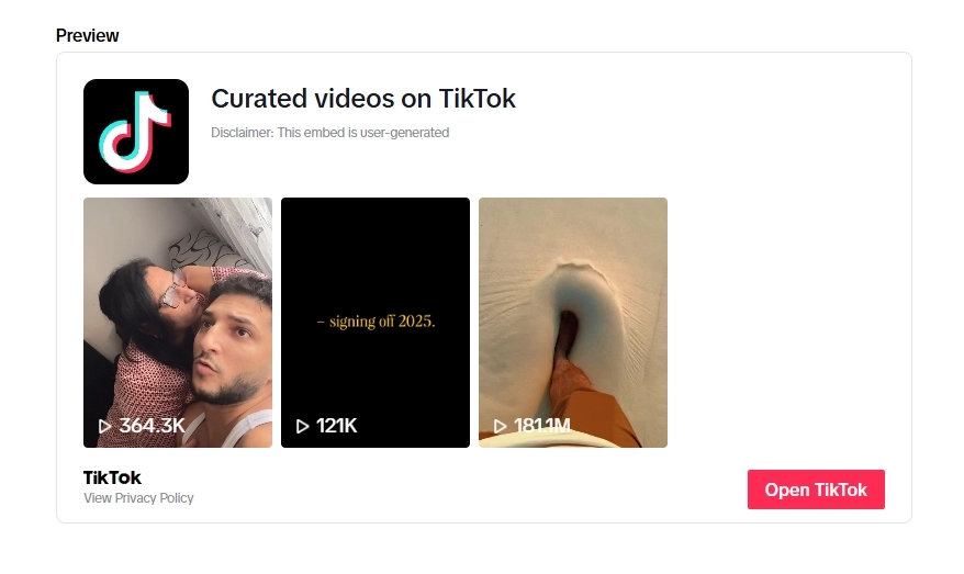 official tiktok feed widget example