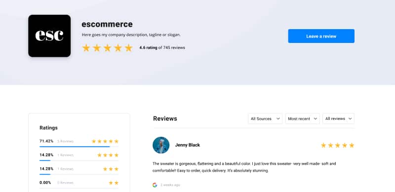 reviews page layout