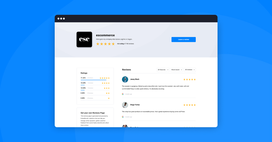 reviews page by EmbedSocial