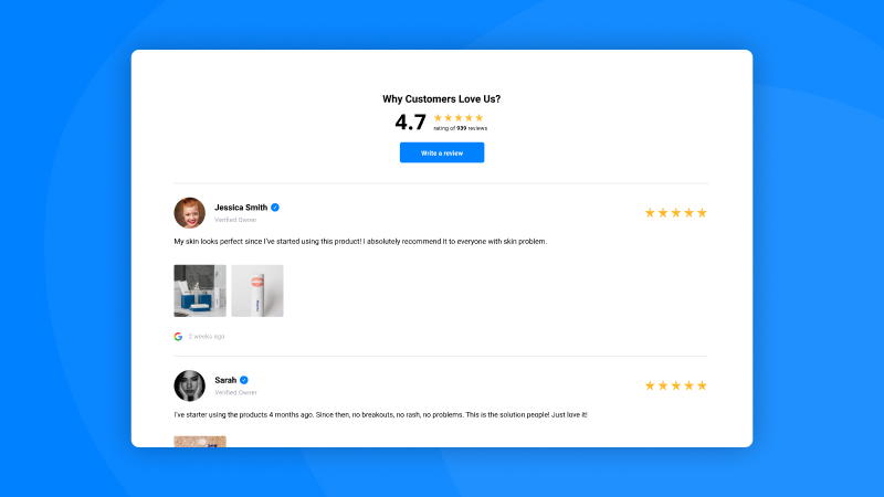reviews table widget for shopify