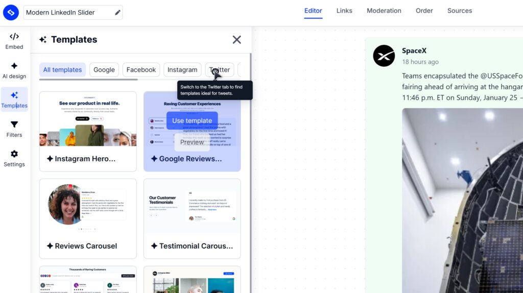 choose twitter website widget template