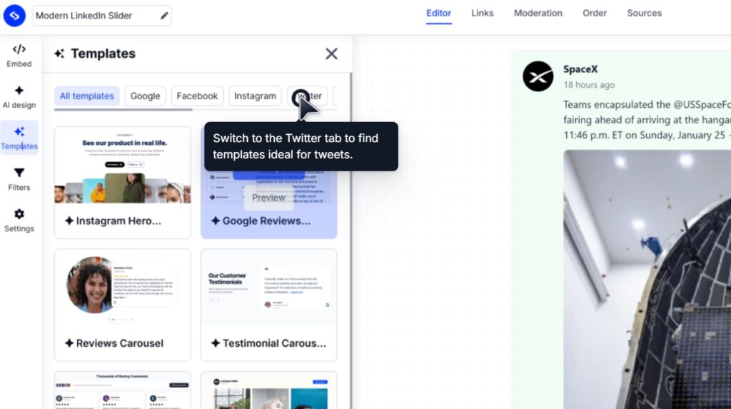 choose twitter widget template