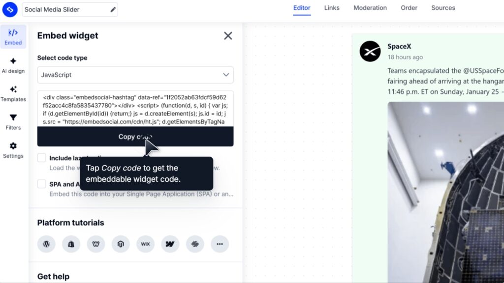 copy twitter widget code