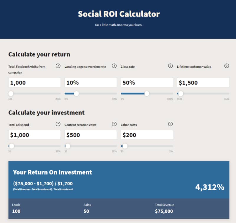 social roi calculator