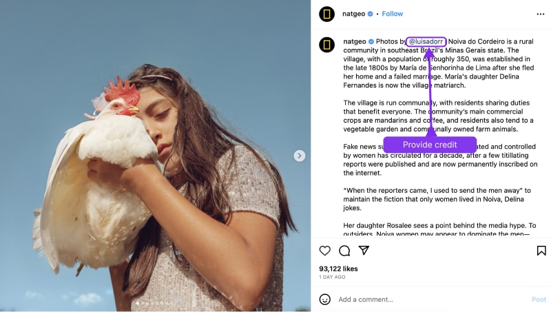 provide credit of UGC content in Instagram posts