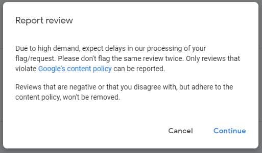 report google reviews, google content policy