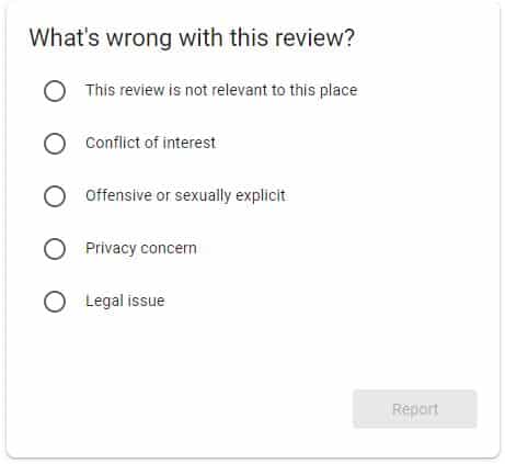 select reason, flag google review