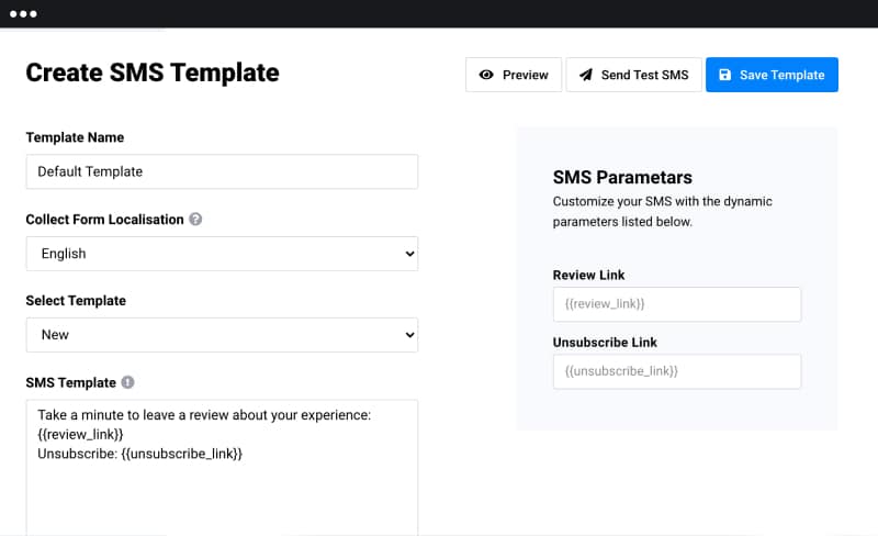 sms template for review request