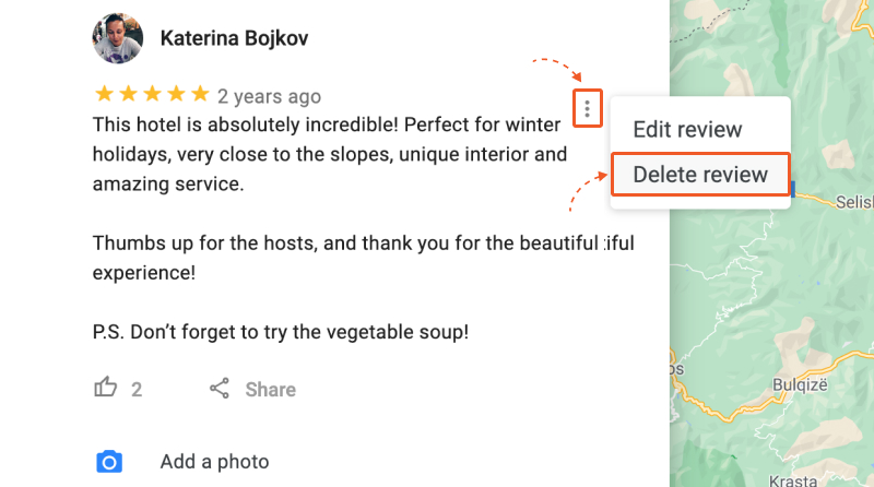 user option to delete google review