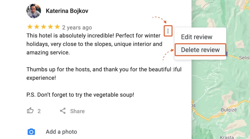 user option to delete google review