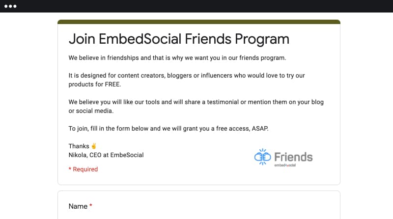 embedsocial friends program