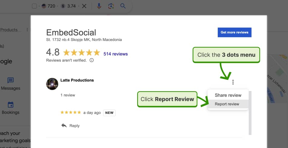 Steps to report a Google review