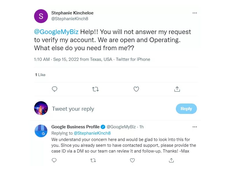 report a  google review to be deleted in a tweet