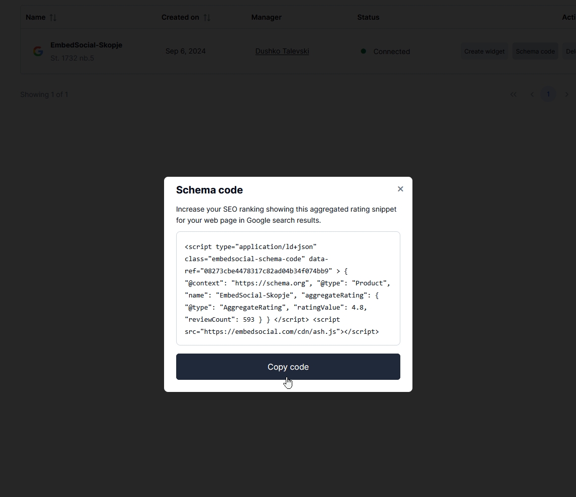 copying your google star rating schema code
