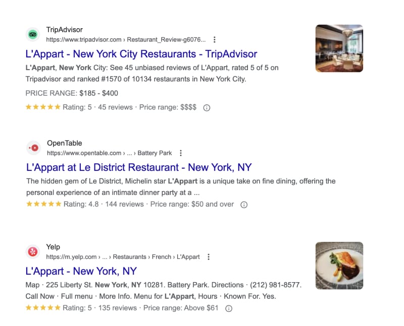 an example of a restaurant business using the google star rating