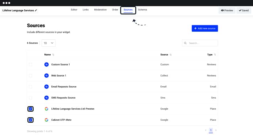 step 3 to select your Google sources in embedsocial