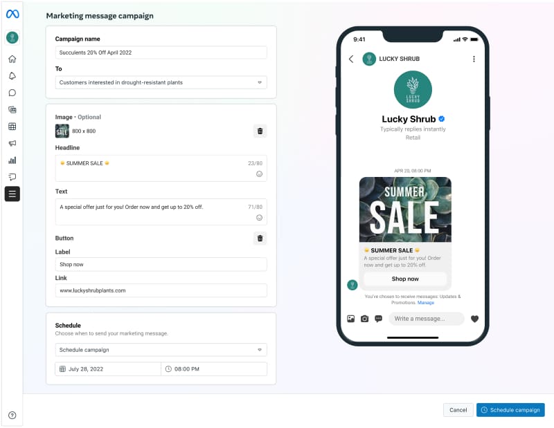 Send marketing messages in Meta business suite
