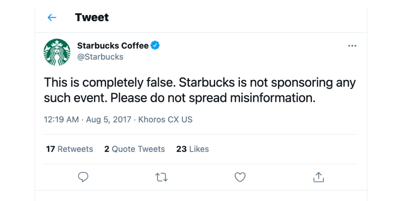 starbucks tweet on false campaign