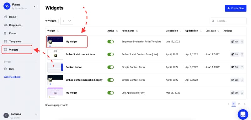 Step 1 to create website form widget