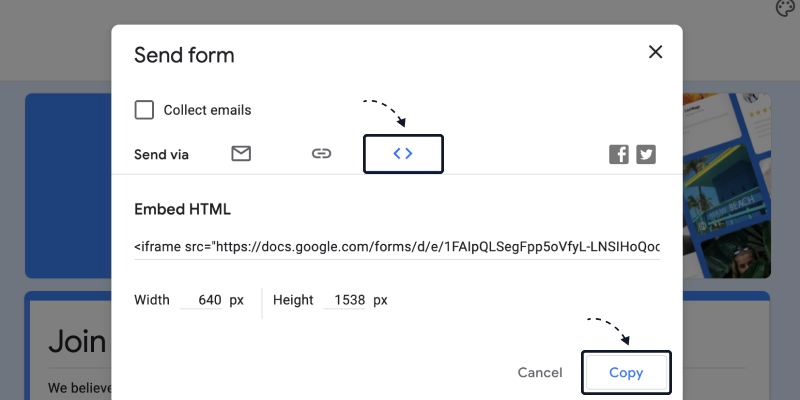 copy Google Forms code
