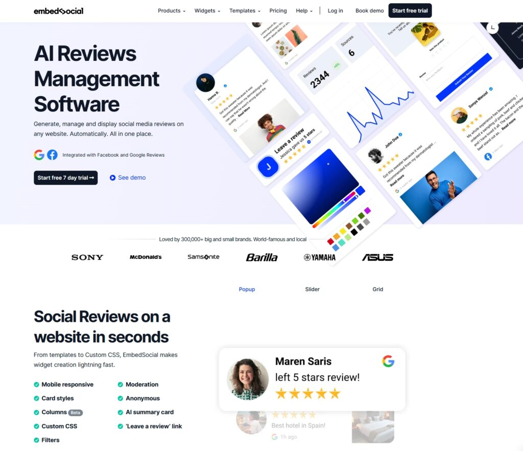 embedsocial ai reviews management platform landing page