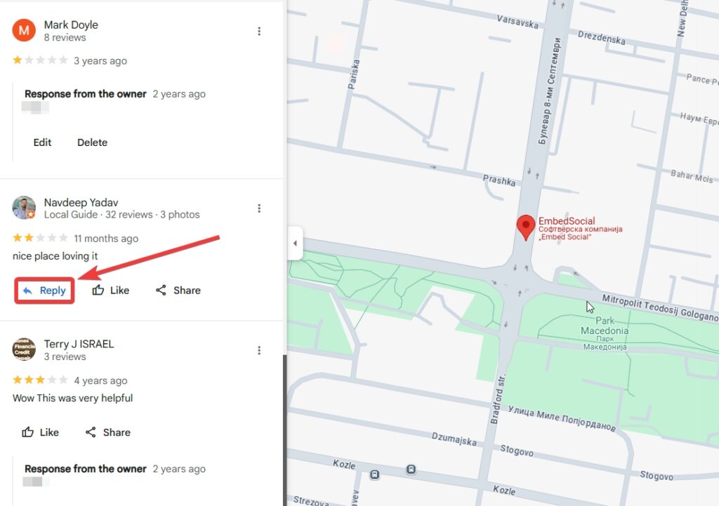 replying to google review via desktop google maps