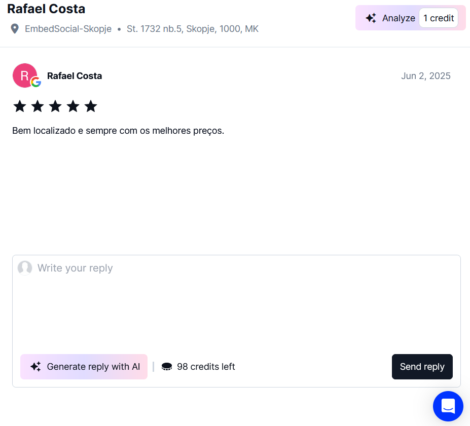 embedsocial ai-powered review reply feature