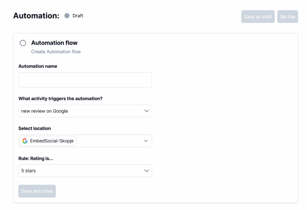 setting up your review automation conditions in embedsocial gbp