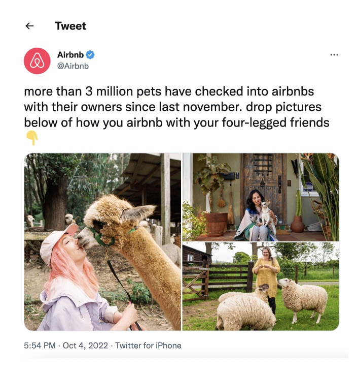 UGC example on Airbnb twitter