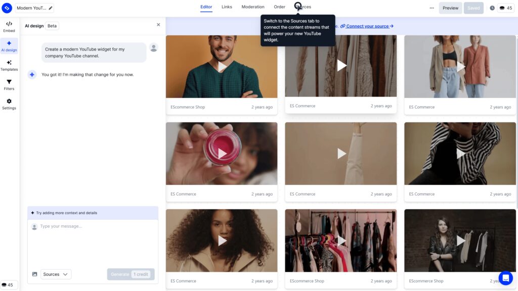 connect youtube source in embedsocial