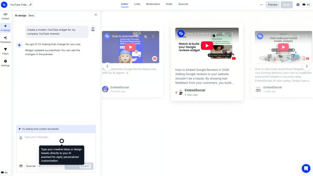 customize youtube widget template in embedsocial