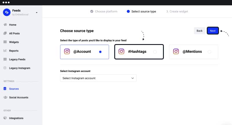 Choose Instagram hashtag source