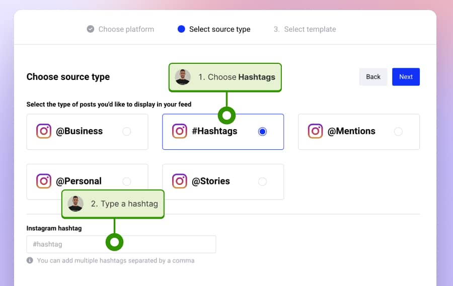 Type an Instagram hashtag and generated posts