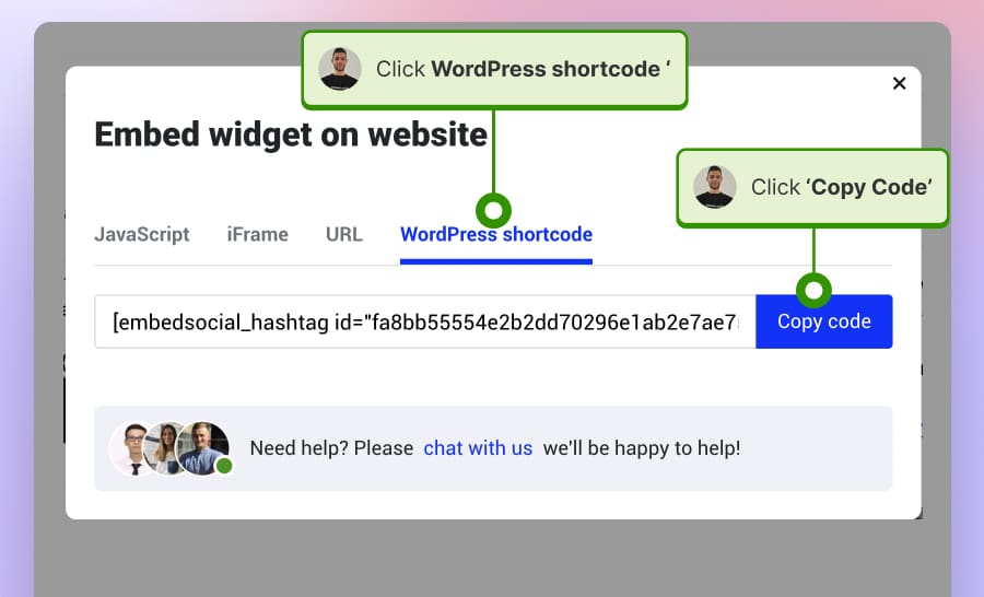 Copy WordPress shortcode to embed Twitter feed