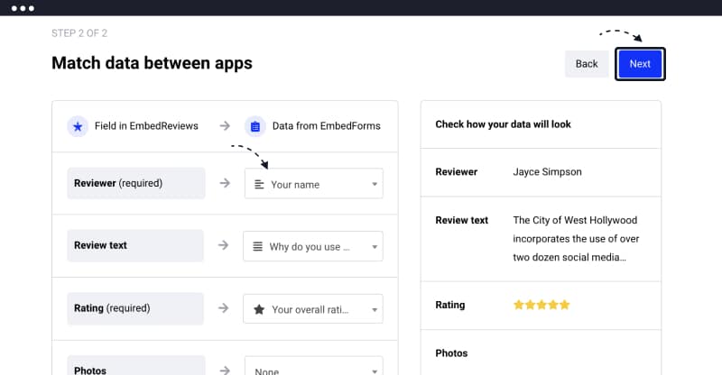 match forms responses with reviews card