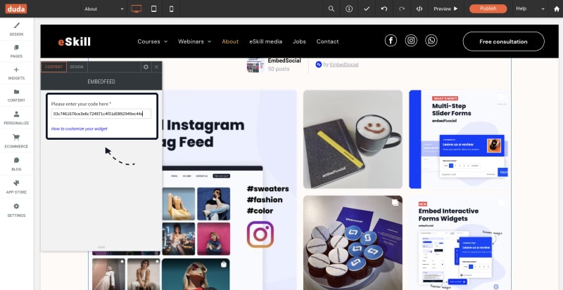 embed instagram widget in duda