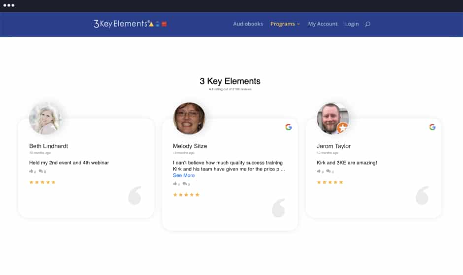 Google and Facebook reviews widget for 3 key elements