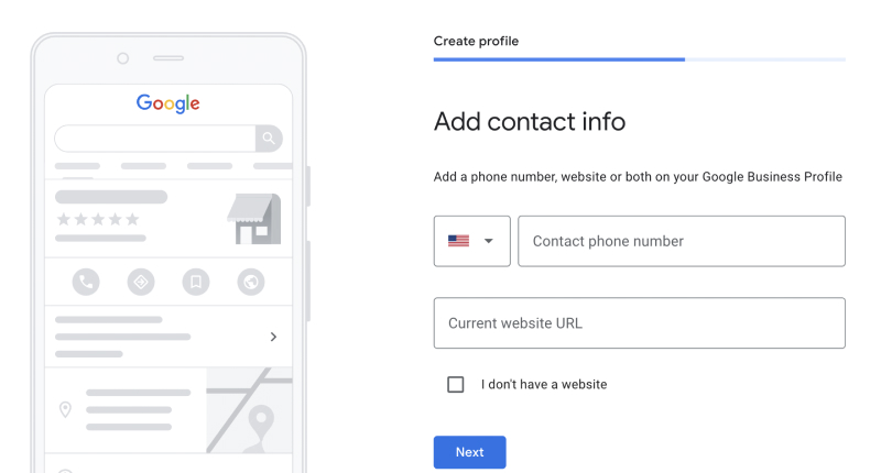 add phone and website in google business
