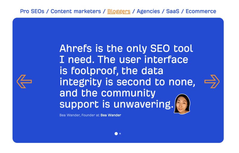 website testimonial widget by Ahrefs