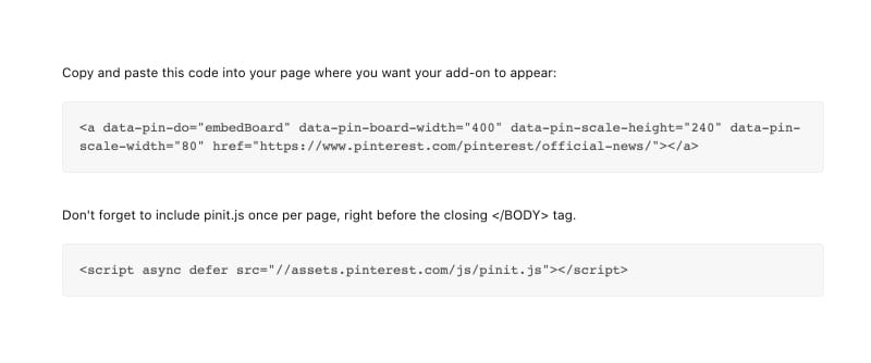 embed Pinterest board code