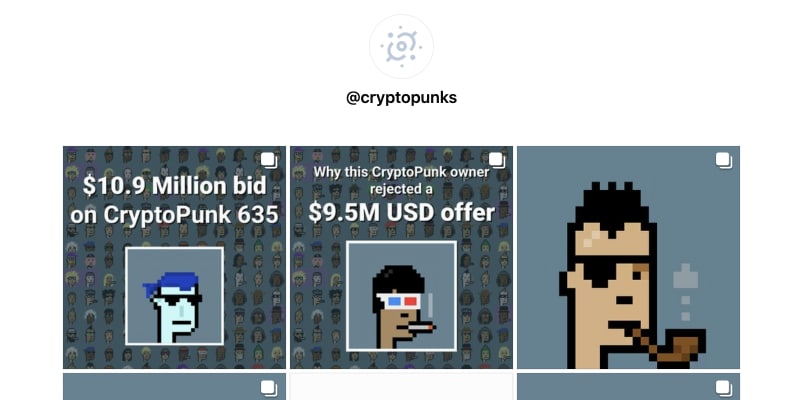 Cryptopunks Instagram bio feed