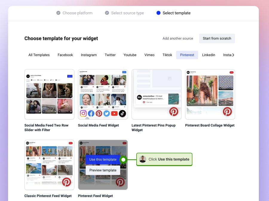 Select which Pinterest widget you want to embed
