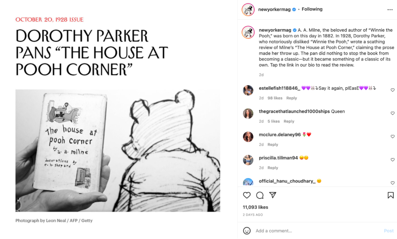 New Yorker Instagram post