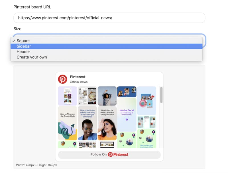 Widget builder in Pinterest