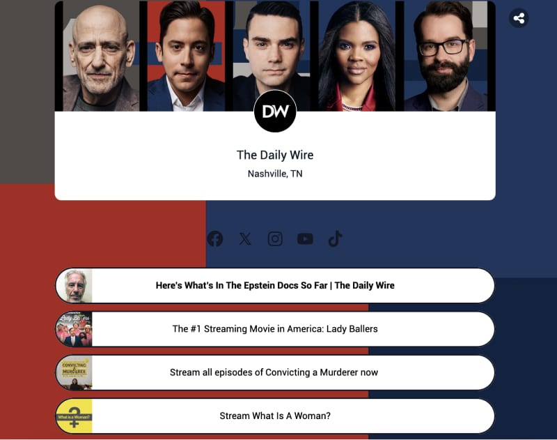 The main link in bio page of the Daily Wire