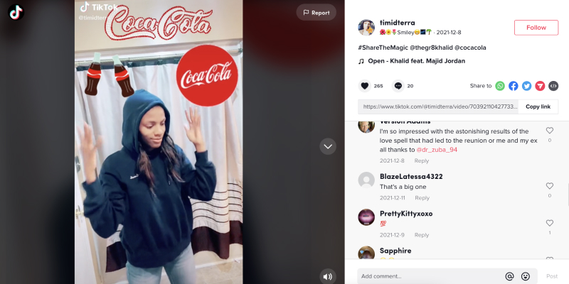 Coca Cola micro influencer campaign on TIkTok
